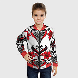 Бомбер детский Красный узор сердце, цвет: 3D-красный — фото 2