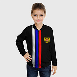 Бомбер детский Герб РФ триколор полосы, цвет: 3D-черный — фото 2