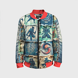 Детский бомбер Самураи на пэчворк дениме