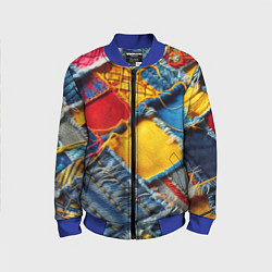 Бомбер детский Colorful denim patchwork - ai art, цвет: 3D-синий