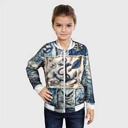 Бомбер детский Пэчворк с якорем - джинсовка моряка, цвет: 3D-белый — фото 2