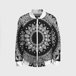 Детский бомбер Мандала черно-белая с лепестками