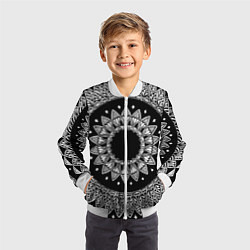 Бомбер детский Мандала черно-белая с лепестками, цвет: 3D-белый — фото 2