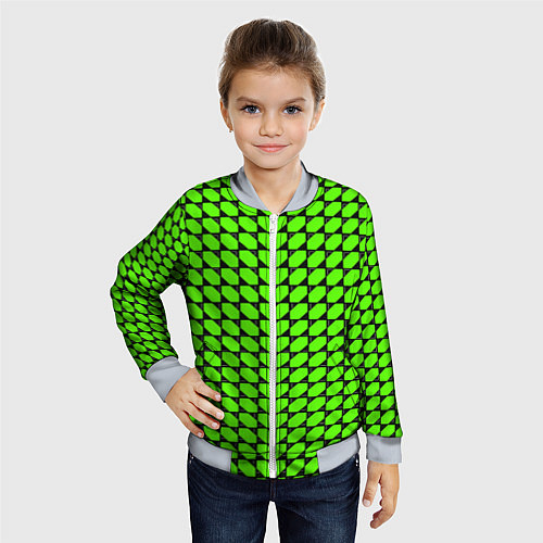 Детский бомбер Зелёные лепестки шестиугольники / 3D-Серый – фото 4