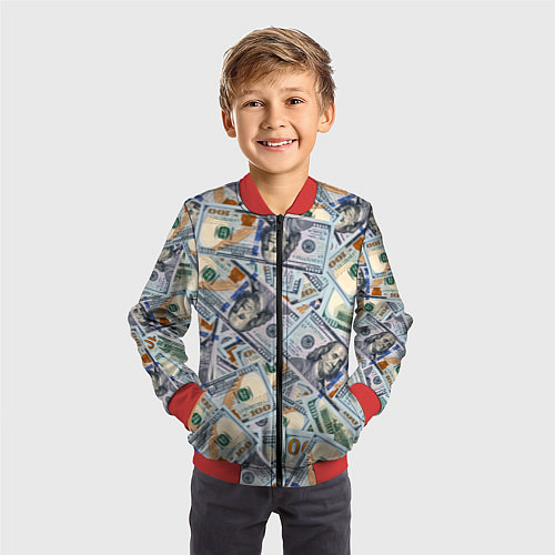 Детский бомбер Банкноты сто долларов / 3D-Красный – фото 3