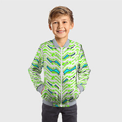 Бомбер детский Агрессивный бело-зелёный паттерн, цвет: 3D-серый — фото 2