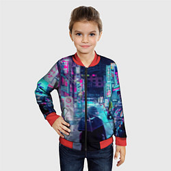 Бомбер детский Дождливый неоновый вечер в Японии, цвет: 3D-красный — фото 2