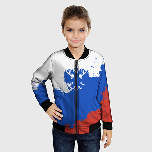 Детский бомбер Российский триколор и герб / 3D-Черный – фото 4