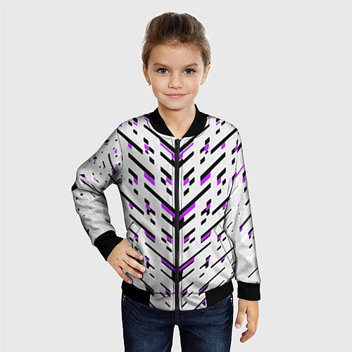 Детский бомбер Black and purple stripes on a white background / 3D-Черный – фото 4