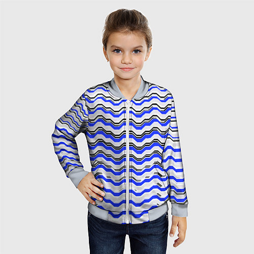 Детский бомбер Black and blue stripes on a white background / 3D-Серый – фото 4