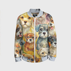 Бомбер детский Красочный паттерн с щенками, цвет: 3D-серый
