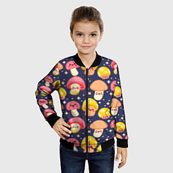 Бомбер детский Веселые грибочки паттерн, цвет: 3D-черный — фото 2