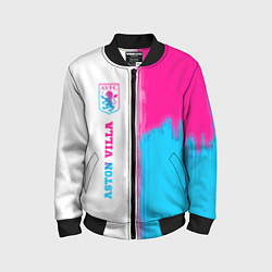 Бомбер детский Aston Villa neon gradient style по-вертикали, цвет: 3D-черный