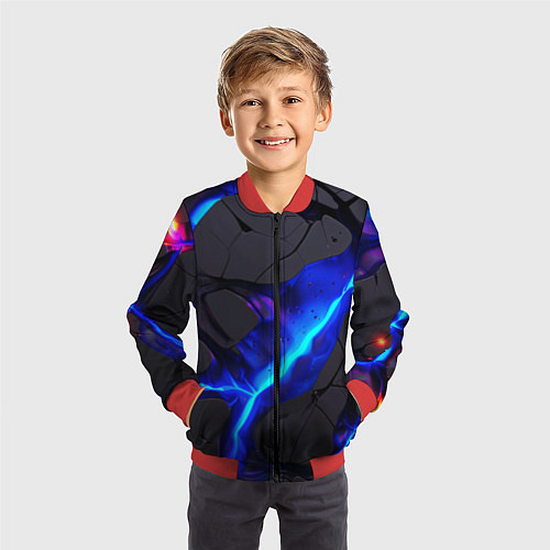 Детский бомбер Темный синий неон из разлома плит / 3D-Красный – фото 3