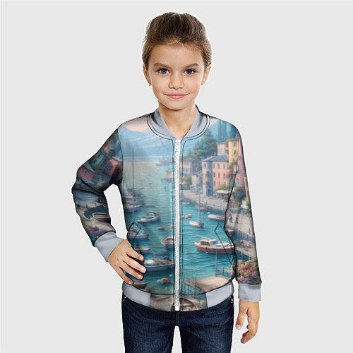 Детский бомбер Гавань с лодками / 3D-Серый – фото 4