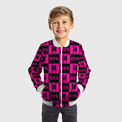 Бомбер детский BTS pattern pink logo, цвет: 3D-белый — фото 2