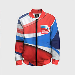 Детский бомбер Герб России на абстрактном фоне в цветах России
