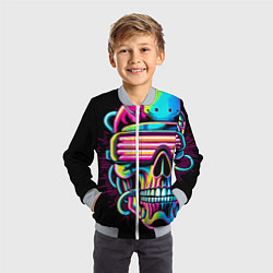Бомбер детский Cyber skull - ai art neon, цвет: 3D-серый — фото 2