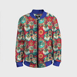 Бомбер детский Мандала с кошачьим орнаментом, цвет: 3D-синий