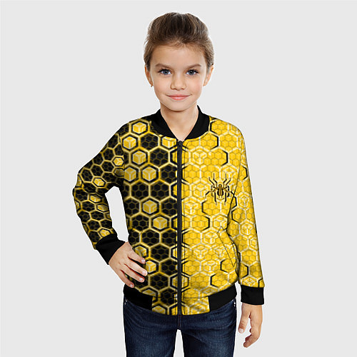 Детский бомбер Киберпанк соты шестиугольники жёлтый и чёрный с па / 3D-Черный – фото 4