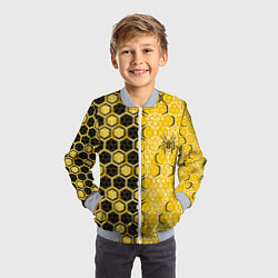 Бомбер детский Киберпанк соты шестиугольники жёлтый и чёрный с па, цвет: 3D-серый — фото 2