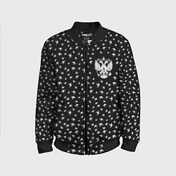 Бомбер детский Герб РФ и ласточки на чёрном, цвет: 3D-черный