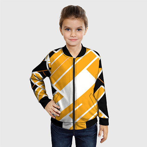 Детский бомбер Жёлтые широкие линии на белом фоне / 3D-Черный – фото 4