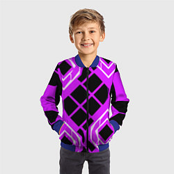 Бомбер детский Чёрные квадраты и белые полосы на фиолетовом фоне, цвет: 3D-синий — фото 2