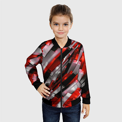 Детский бомбер Черно-красно-белые наклонные блоки / 3D-Черный – фото 4
