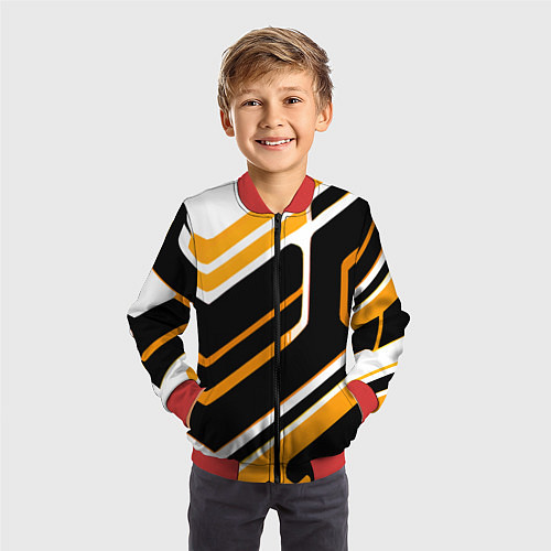 Детский бомбер Чёрно-жёлтые полосы на белом фоне / 3D-Красный – фото 3