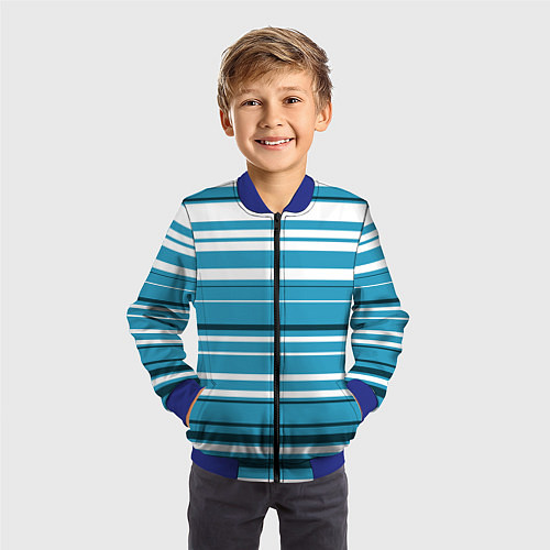 Детский бомбер Бело-голубой в полоску / 3D-Синий – фото 3