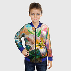 Бомбер детский Лилии абстракция гранж, цвет: 3D-синий — фото 2