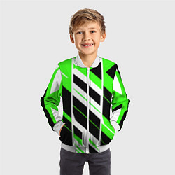 Бомбер детский Black and green stripes on a white background, цвет: 3D-белый — фото 2