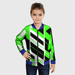 Бомбер детский Black and green stripes on a white background, цвет: 3D-синий — фото 2