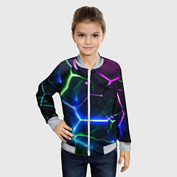 Бомбер детский Микс из разломленных плит и неоновое свечения, цвет: 3D-серый — фото 2