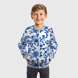 Бомбер детский Цветы и птицы орнамент, цвет: 3D-серый — фото 2