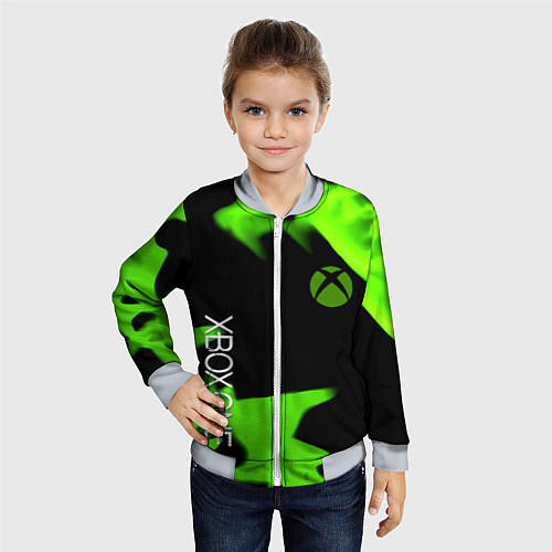 Детский бомбер Xbox one green flame / 3D-Серый – фото 4