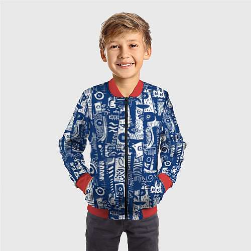 Детский бомбер Маски туземные абстракция / 3D-Красный – фото 3