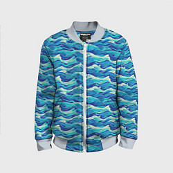 Детский бомбер Абстрактный волнистый узор в синих тонах
