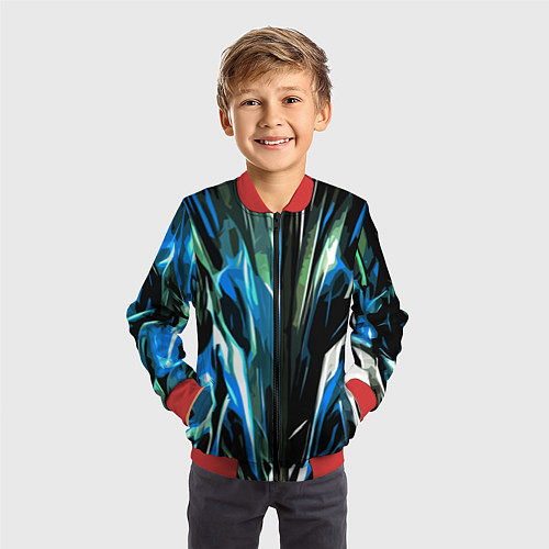 Детский бомбер Бело-синяя абстракция на чёрном фоне / 3D-Красный – фото 3