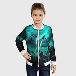 Бомбер детский Волки воют на луну и северное сияние, цвет: 3D-белый — фото 2