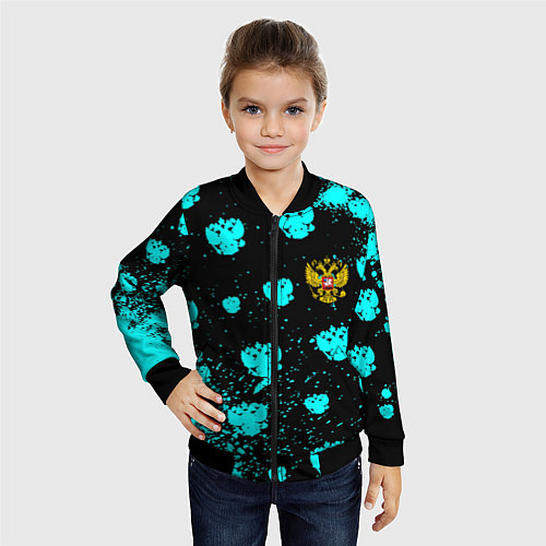 Детский бомбер Герб текстура РФ / 3D-Черный – фото 4