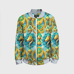 Бомбер детский Золотистые змеи и цветы, цвет: 3D-серый