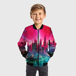 Бомбер детский Неоновая гроза в мегаполисе - удар молнии, цвет: 3D-черный — фото 2