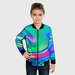 Бомбер детский Неоновые голографические краски - светло-голубоват, цвет: 3D-черный — фото 2