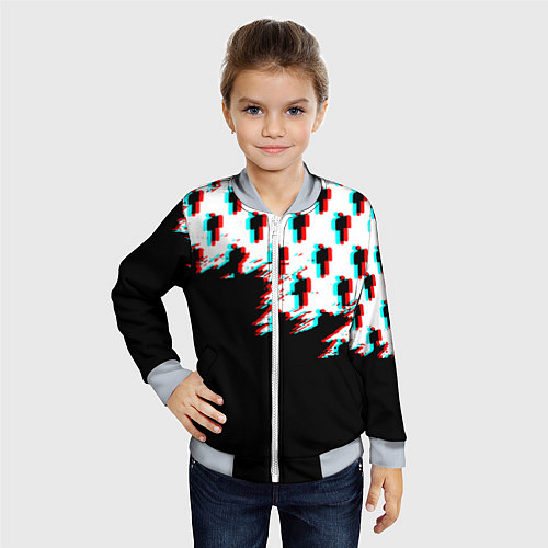 Детский бомбер Billie Eilish pattern glitch / 3D-Серый – фото 4