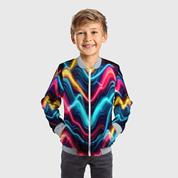 Бомбер детский Хаотичные неоновые полосы - абстракция, цвет: 3D-серый — фото 2