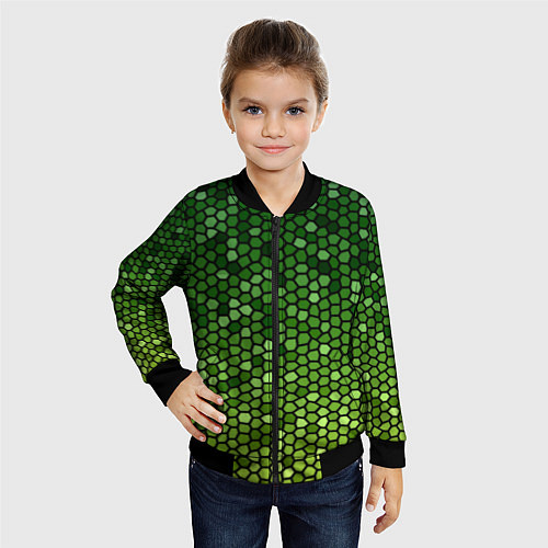 Детский бомбер Мозаика под зеленую змею / 3D-Черный – фото 4