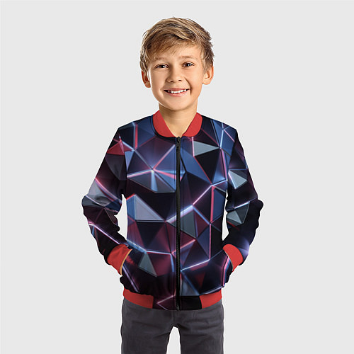 Детский бомбер Неоновые геометрические плиты / 3D-Красный – фото 3