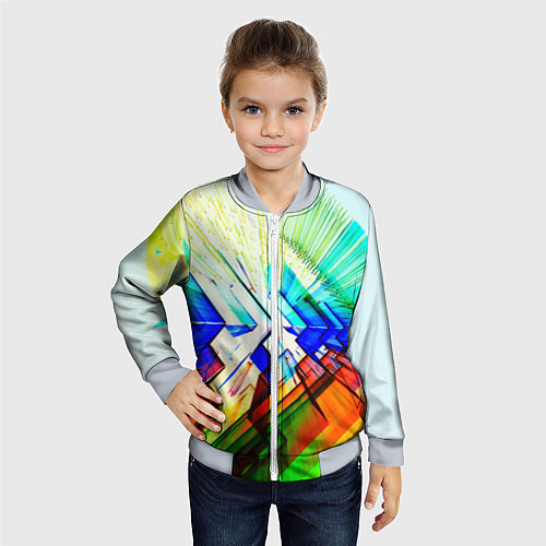Детский бомбер Неоновая абстракция стекло / 3D-Серый – фото 4